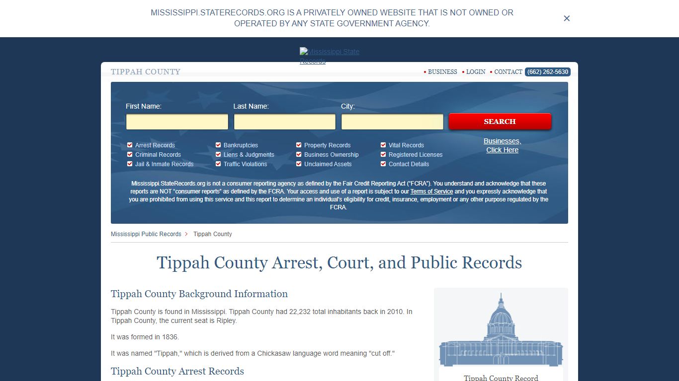 Tippah County Arrest, Court, and Public Records